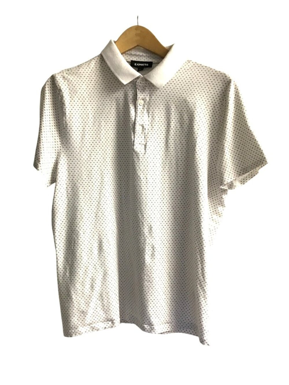 EXPRESS- MENS WHITE/GREY POLO STYLE SHORT SLEEVE SHIRT 95%COTTON SIZE LARGE